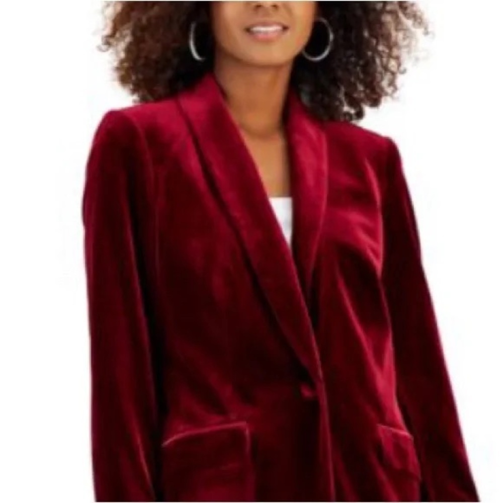 Joan & David | Vintage Velour Velvet Blazer Jacket Shoulder Pads in Cranberry 8